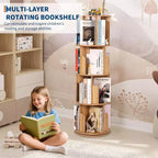 Libreria girevole a 360° a 4 ripiani, bianca/color legno, torre espositiva angolare rotante, 4 ripiani aperti