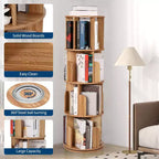Libreria girevole a 360° a 4 ripiani, bianca/color legno, torre espositiva angolare rotante, 4 ripiani aperti