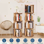 Libreria girevole a 360° a 4 ripiani, bianca/color legno, torre espositiva angolare rotante, 4 ripiani aperti