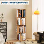Libreria girevole a 360° a 4 ripiani, bianca/color legno, torre espositiva angolare rotante, 4 ripiani aperti