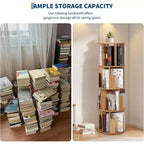 Libreria girevole a 360° a 4 ripiani, bianca/color legno, torre espositiva angolare rotante, 4 ripiani aperti