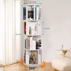 Libreria girevole a 360° a 4 ripiani, bianca/color legno, torre espositiva angolare rotante, 4 ripiani aperti