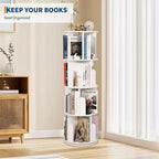Libreria girevole a 360° a 4 ripiani, bianca/color legno, torre espositiva angolare rotante, 4 ripiani aperti