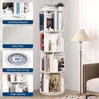 Libreria girevole a 360° a 4 ripiani, bianca/color legno, torre espositiva angolare rotante, 4 ripiani aperti