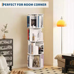 Libreria girevole a 360° a 4 ripiani, bianca/color legno, torre espositiva angolare rotante, 4 ripiani aperti
