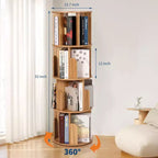 Libreria girevole a 360° a 4 ripiani, bianca/color legno, torre espositiva angolare rotante, 4 ripiani aperti