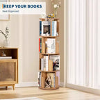 Libreria girevole a 360° a 4 ripiani, bianca/color legno, torre espositiva angolare rotante, 4 ripiani aperti