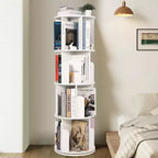 Acekool 4-Tier Rotating Bookshelf, 360 Wood Corner Bookcase Organizer for Small Spaces, Spinning Display Tower for Bedroom, Living Room