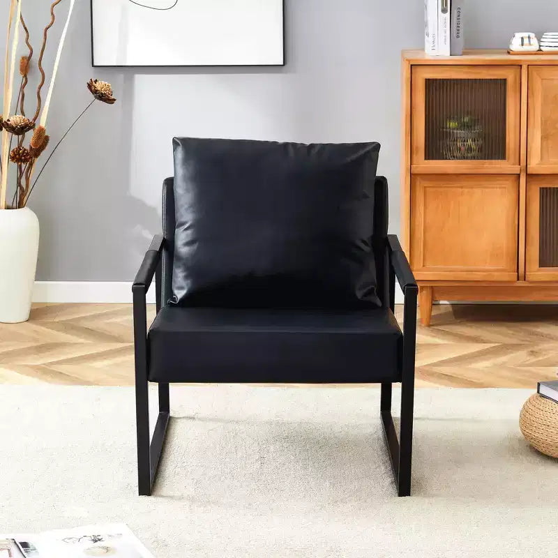 TUYOHW Classic PU Leather Sofa Chair,Upholstered Lounge Armchair with Black Metal Frame,Modern Ergonomic Accent Chair for Living Room,Office