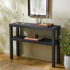 Consolle a 2 ripiani naturale/blu marino/turchese – Stile costiero, 1 pezzo