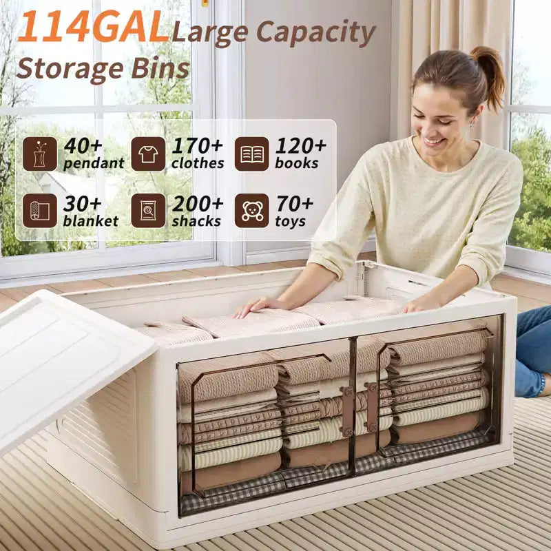 Armadio contenitore impilabile pieghevole a 5 ripiani, 1 unità, con ruote e contenitori con coperchio, colore grigio