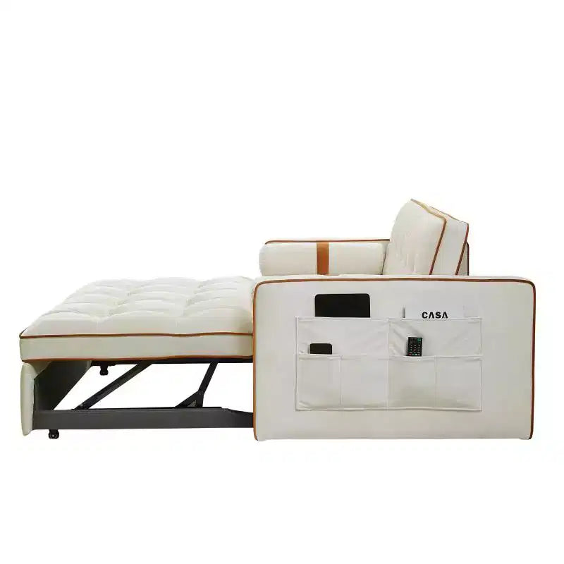 Divano letto estraibile in velluto grigio, 2 posti, larghezza 141 cm