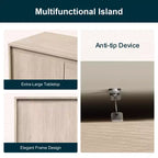 Mobile contenitore in rovere naturale/beige, 2 ante e 3 cassetti, autoportante