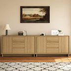 Mobile contenitore in rovere naturale/beige, 2 ante e 3 cassetti, autoportante