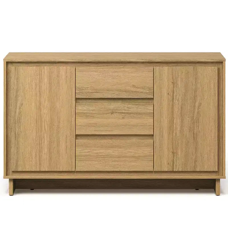 Mobile contenitore in rovere naturale/beige, 2 ante e 3 cassetti, autoportante