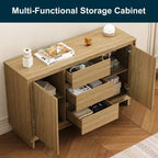 Mobile contenitore in rovere naturale/beige, 2 ante e 3 cassetti, autoportante