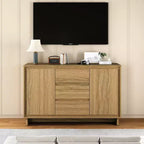 Mobile contenitore in rovere naturale/beige, 2 ante e 3 cassetti, autoportante