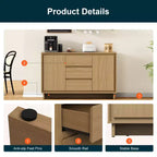Mobile contenitore in rovere naturale/beige, 2 ante e 3 cassetti, autoportante