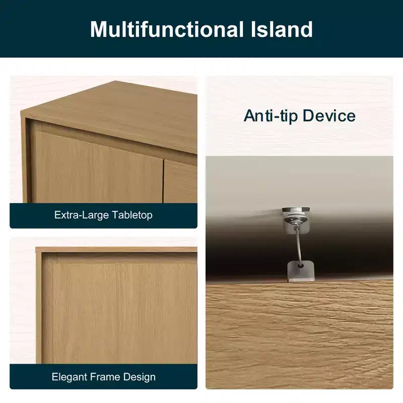 Mobile contenitore in rovere naturale/beige, 2 ante e 3 cassetti, autoportante