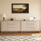 Mobile contenitore in rovere naturale/beige, 2 ante e 3 cassetti, autoportante
