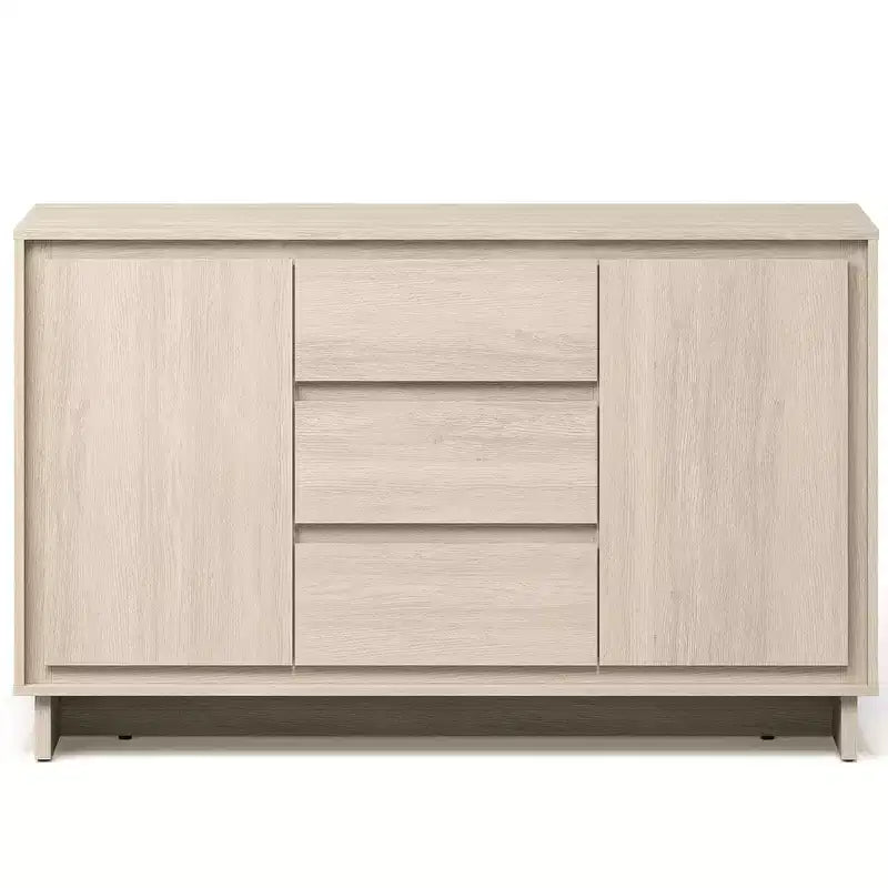Mobile contenitore in rovere naturale/beige, 2 ante e 3 cassetti, autoportante
