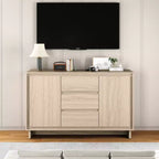 Mobile contenitore in rovere naturale/beige, 2 ante e 3 cassetti, autoportante
