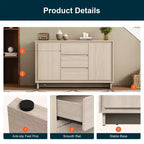 Mobile contenitore in rovere naturale/beige, 2 ante e 3 cassetti, autoportante