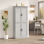 Mobile dispensa autoportante a 4 ante bianco antico/grigio, armadio contenitore alto 178 cm
