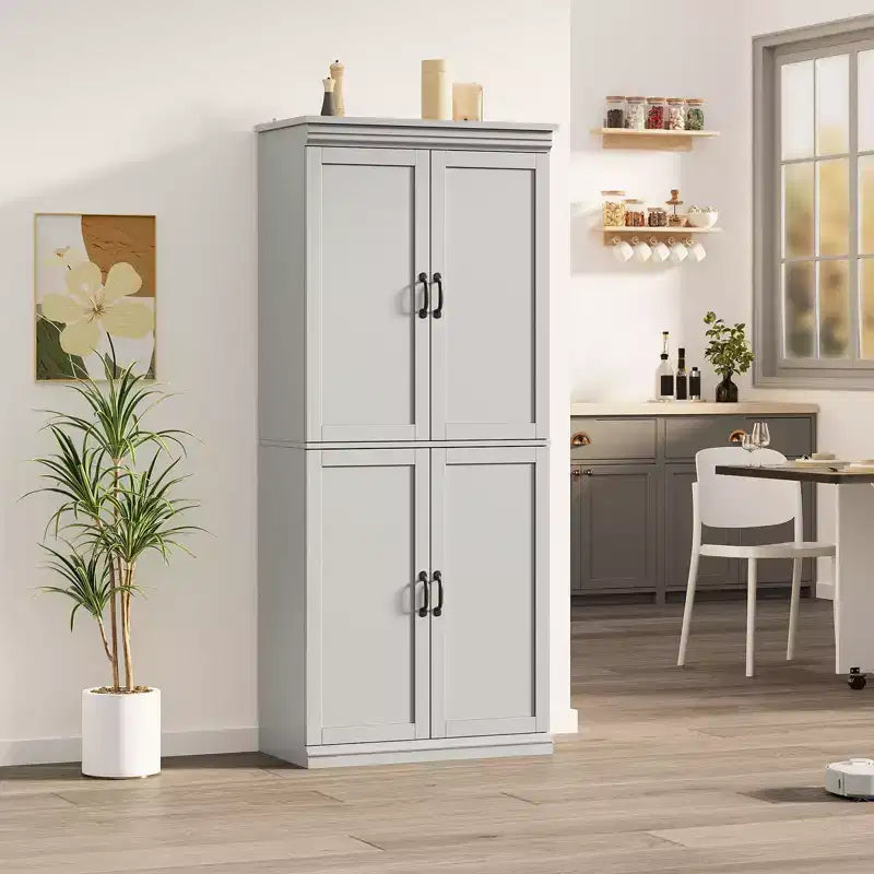 Mobile dispensa autoportante a 4 ante bianco antico/grigio, armadio contenitore alto 178 cm