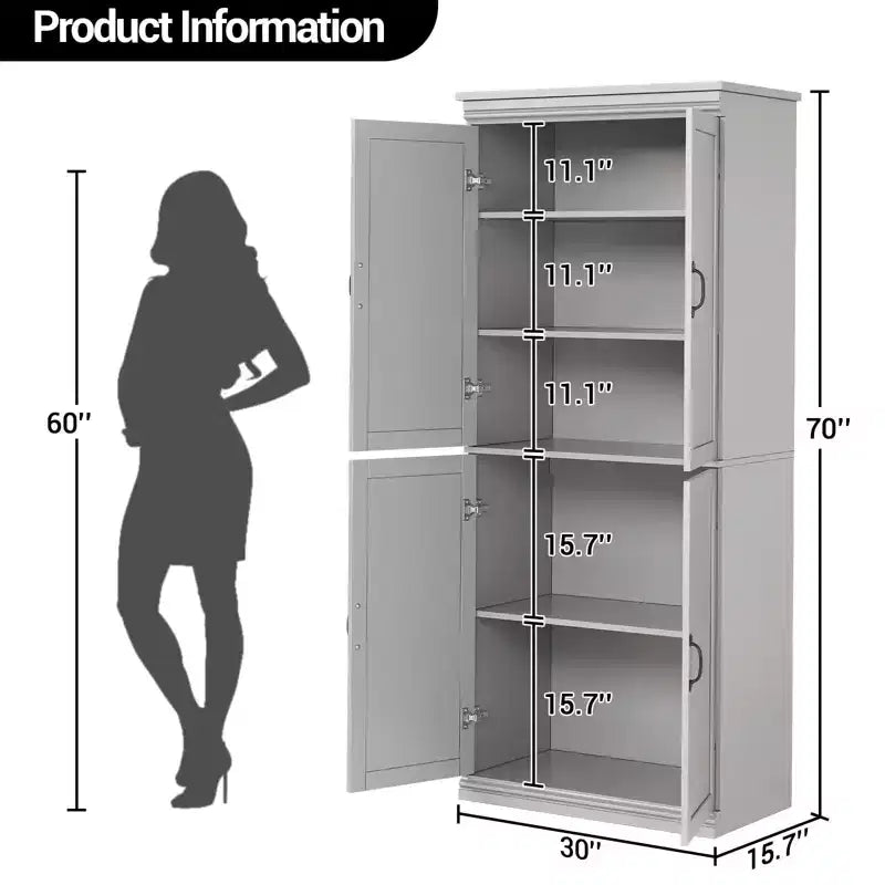 Mobile dispensa autoportante a 4 ante bianco antico/grigio, armadio contenitore alto 178 cm