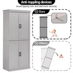 Mobile dispensa autoportante a 4 ante bianco antico/grigio, armadio contenitore alto 178 cm