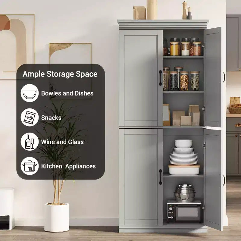 Mobile dispensa autoportante a 4 ante bianco antico/grigio, armadio contenitore alto 178 cm