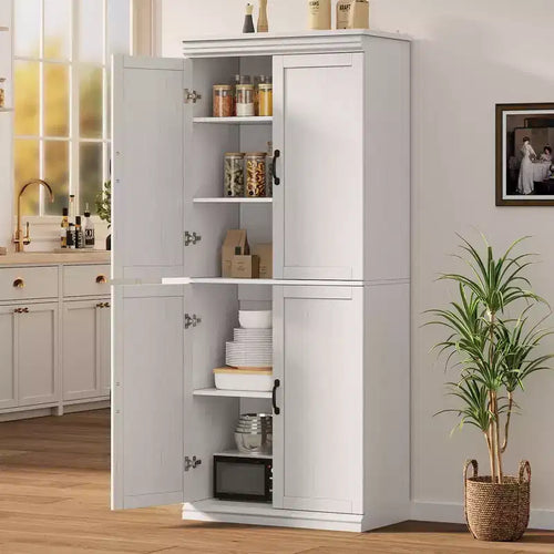 Mobile dispensa autoportante a 4 ante bianco antico/grigio, armadio contenitore alto 178 cm