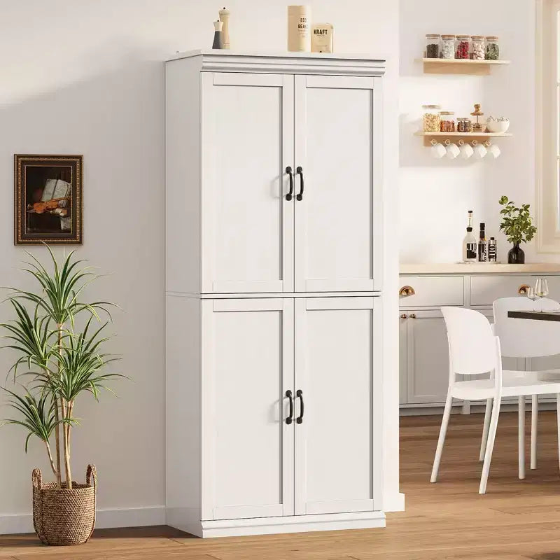 Mobile dispensa autoportante a 4 ante bianco antico/grigio, armadio contenitore alto 178 cm