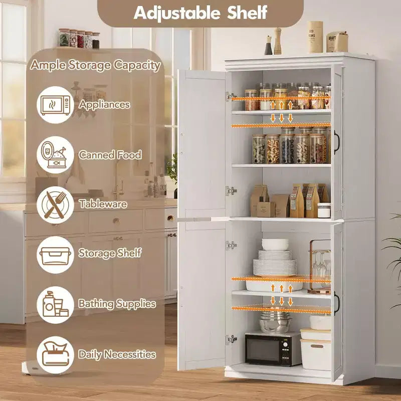 Mobile dispensa autoportante a 4 ante bianco antico/grigio, armadio contenitore alto 178 cm
