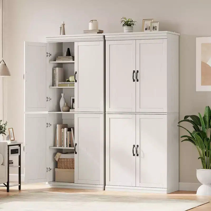 Mobile dispensa autoportante a 4 ante bianco antico/grigio, armadio contenitore alto 178 cm