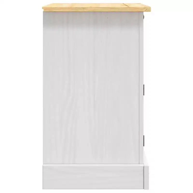 Comodino rustico in pino marrone/bianco con cassetto e armadietto, singolo