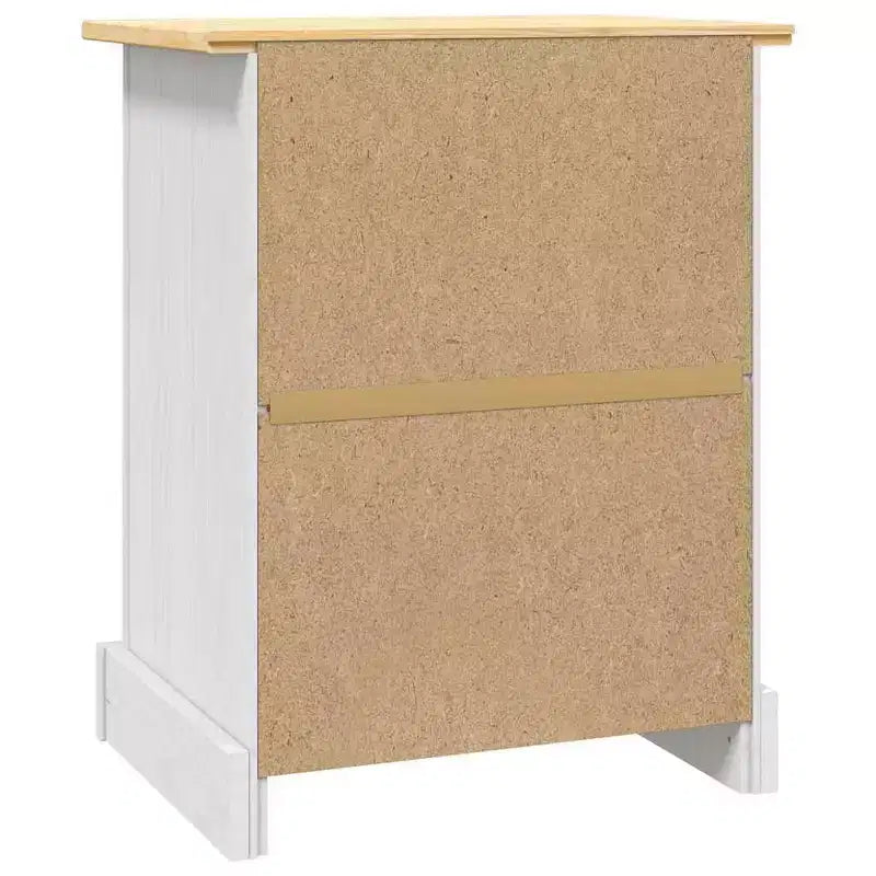 Comodino rustico in pino marrone/bianco con cassetto e armadietto, singolo