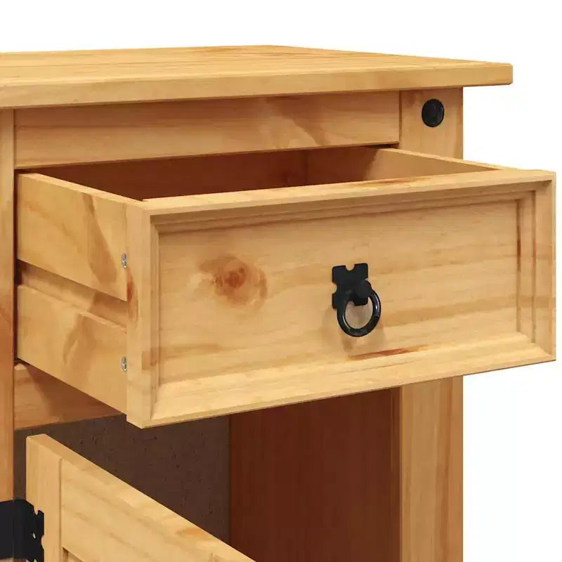 Comodino rustico in pino marrone/bianco con cassetto e armadietto, singolo