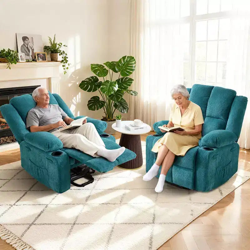 Blu/Marrone/Verde | Lino e Spugna | Poltrona Reclinabile Elettrica per 1