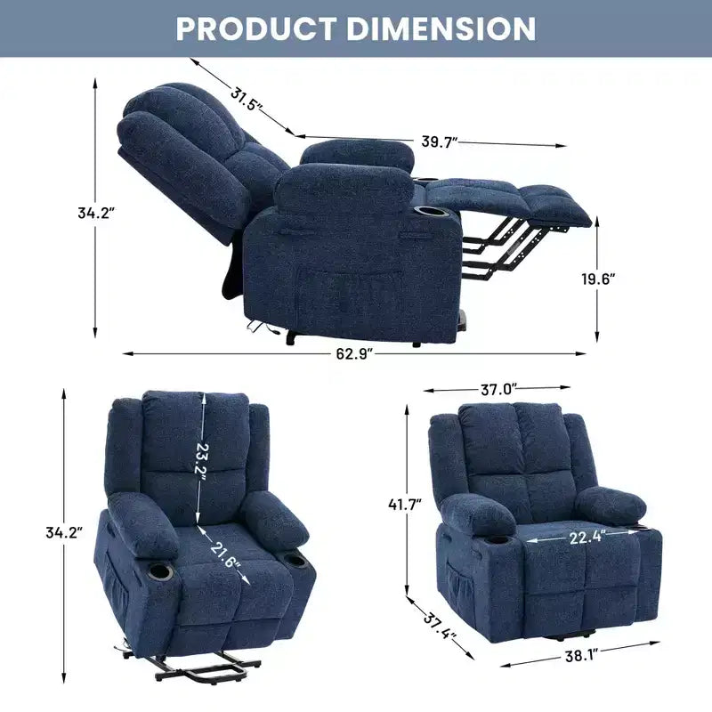 Blu/Marrone/Verde | Lino e Spugna | Poltrona Reclinabile Elettrica per 1