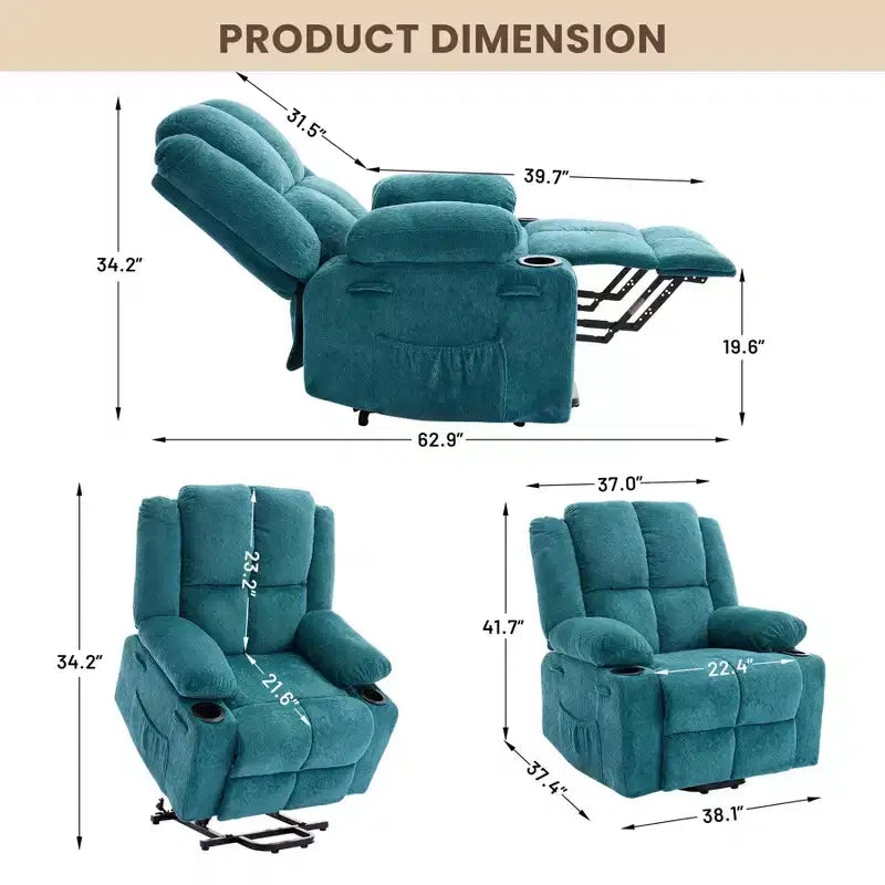 Blu/Marrone/Verde | Lino e Spugna | Poltrona Reclinabile Elettrica per 1