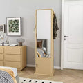 360 Rotating Coat Rack Freestanding Bookshelf Hall Tree Makeup Jewelry Cabinet Storage Cabinet with Full-length Mirror, Hooks, Open Shelf -ModernLuxe