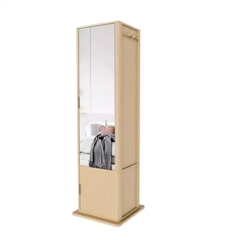 Armadietto portagioie e trucchi girevole a 360° bianco con specchio a figura intera, ganci e ripiani – 1 Persona
