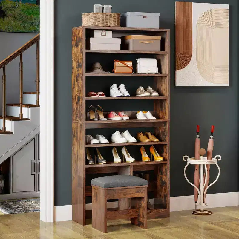 70.9inch Tall Shoe Cabinet with Open Storage and High Boots Cubby for Entryway Living Room