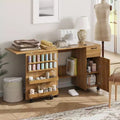 Folding Sewing Machine Table, Multipurpose Craft Station with Storage Shelves & Lockable Wheels, Rolling Sewing Desk Station for Home, Bedroom
