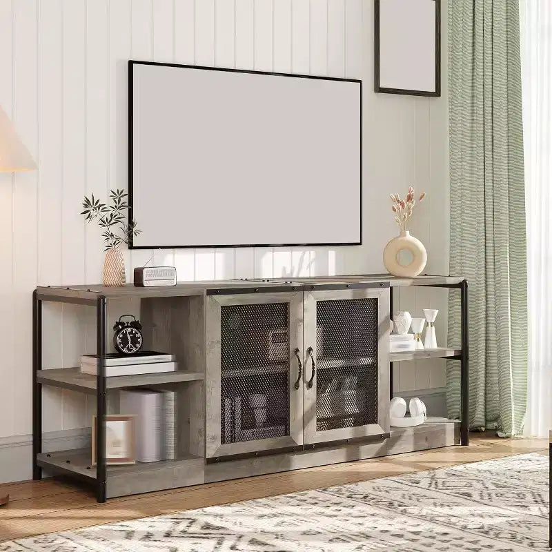 Mobile TV in stile industriale/rustico marrone/grigio per TV da 65–75"