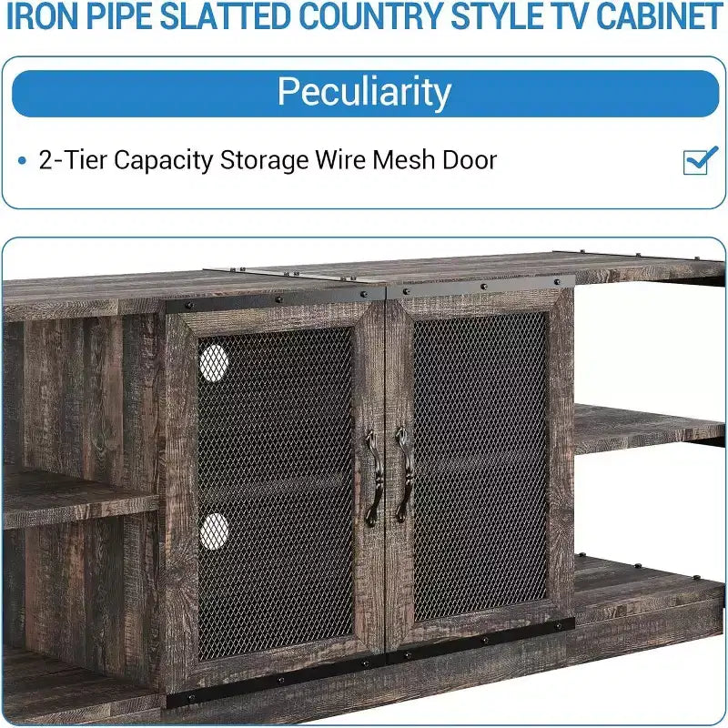 Mobile TV in stile industriale/rustico marrone/grigio per TV da 65–75"