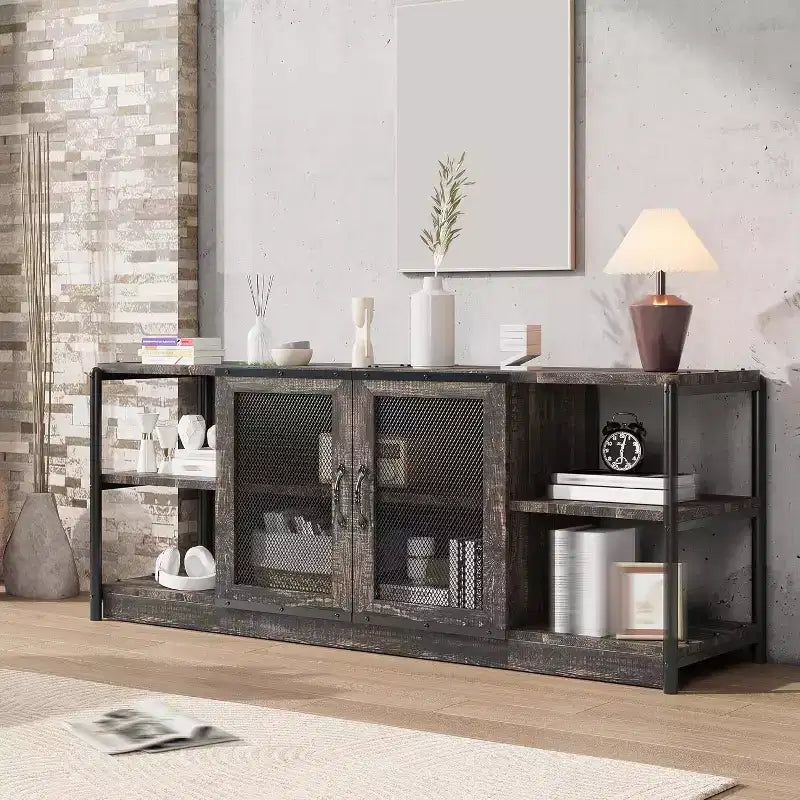 Mobile TV in stile industriale/rustico marrone/grigio per TV da 65–75"