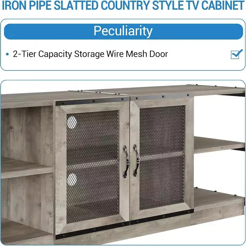 Mobile TV in stile industriale/rustico marrone/grigio per TV da 65–75"